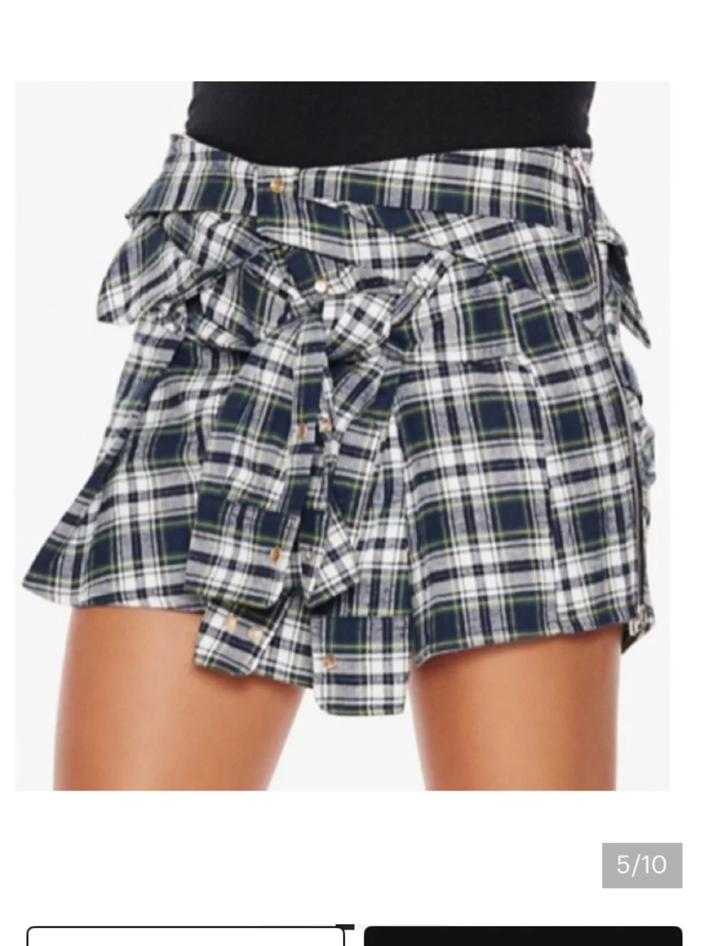 Faith Connexion Navy White Yellow and Green Plaid Mini Skirt
